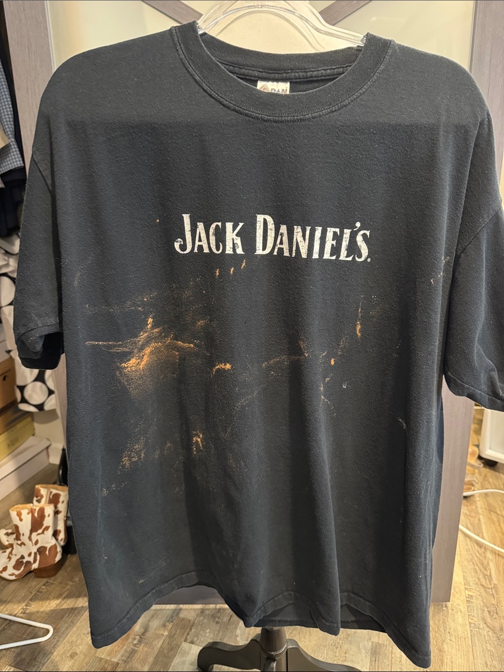 Jack Daniels Black Short Sleeve Tee with Distressed Orange Splatter